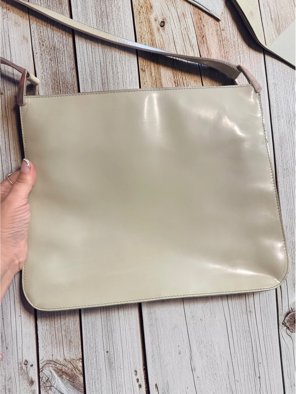 Vintage Furla Made in Italy Sage Green Leather Shoulder Bag Y2K Minimalist
